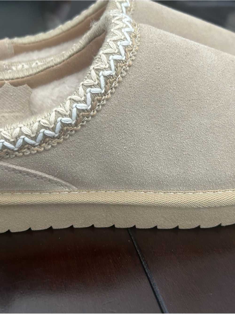 Cozy Suede Slip-On Slipper in Light Beige